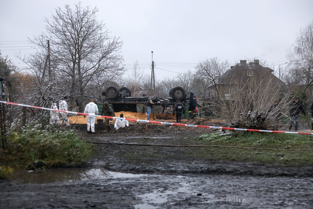 Le site d'une explosion a przewodow, en pologne pres de la frontiere avec l'ukraine