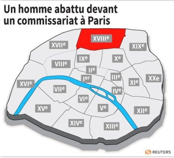 Un homme abattu devant un commissariat a paris