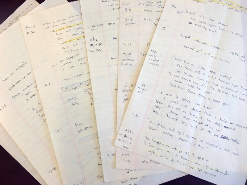 Des notes prises dans air force one le 11/09 2001 publiees