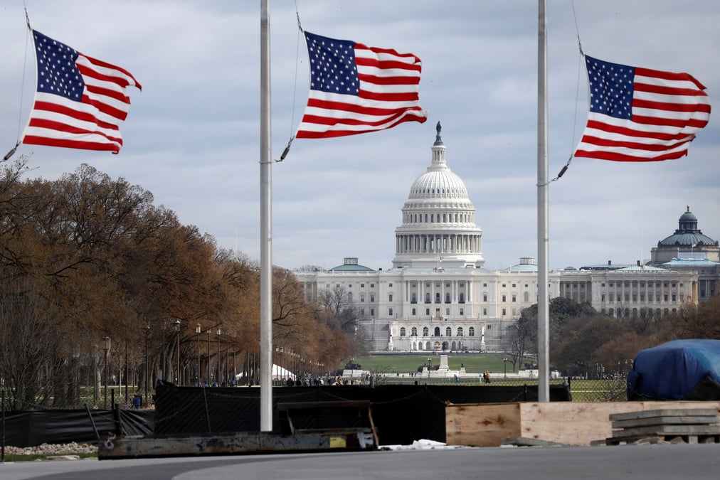 Photo d'illustration de drapeaux americains devant le capitole