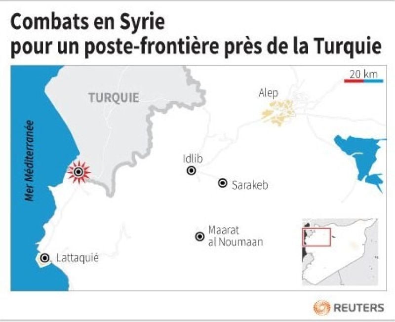 Combats en Syrie pour un poste-frontière près de la Méditerranée
