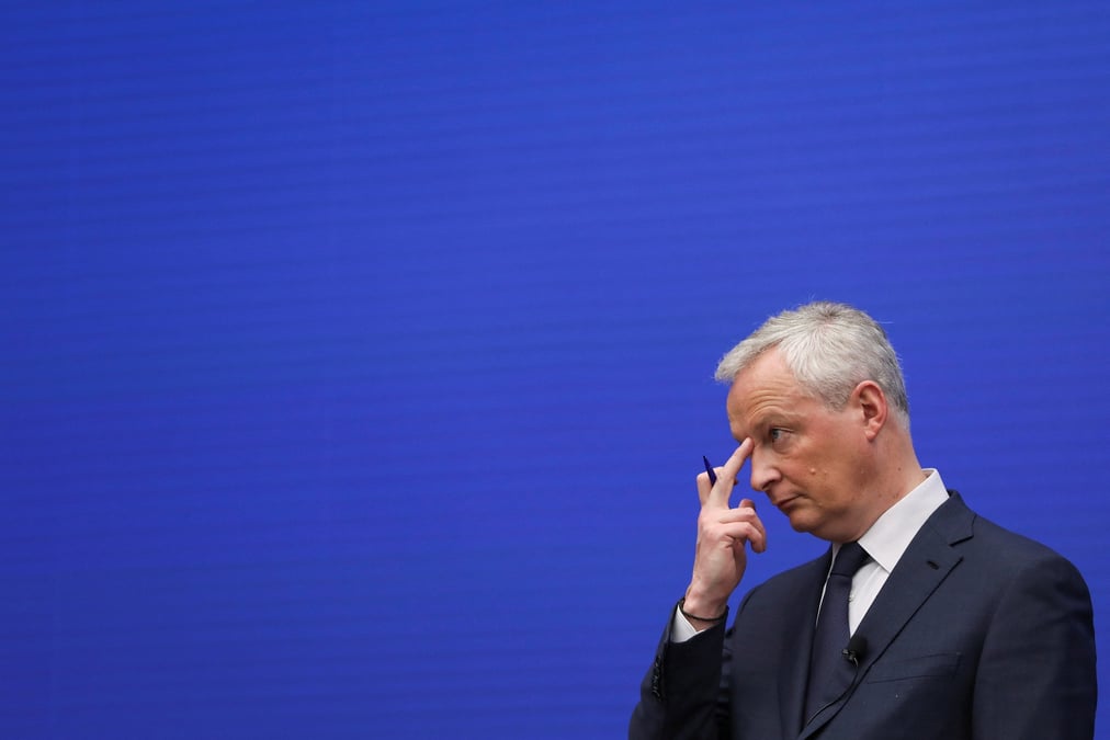 Bruno le maire, ministre francais de l'economie, lors d'une conference de presse a washington, etats-unis