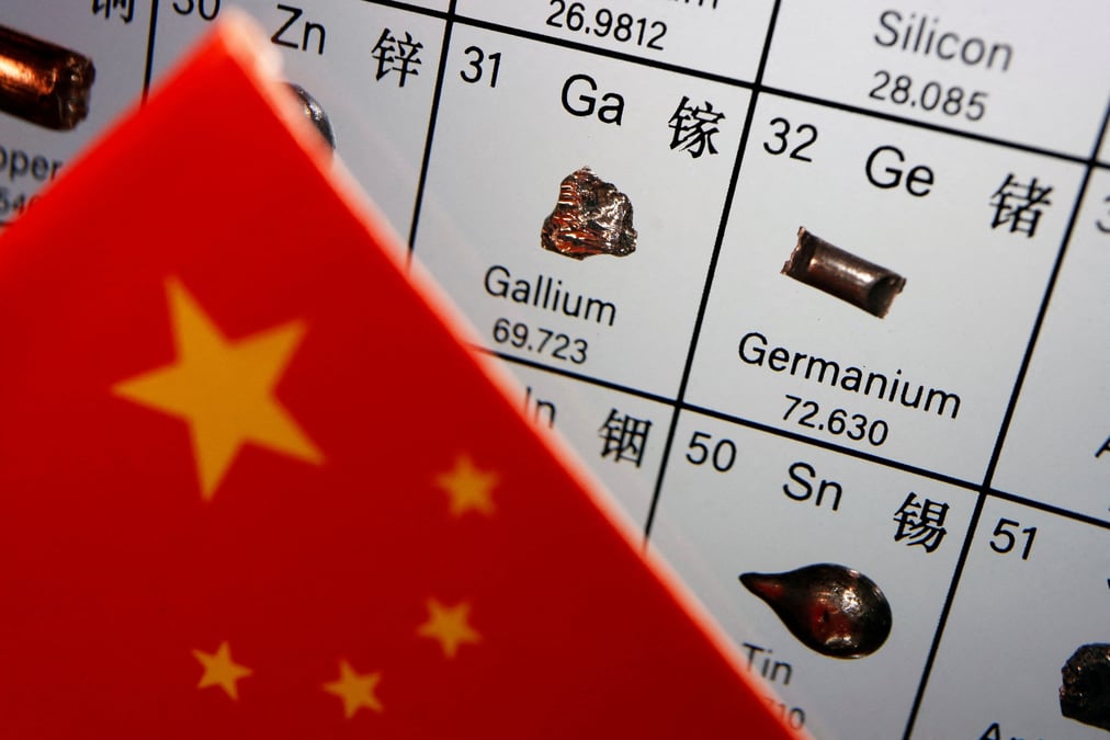 Illustration du drapeau de la chine devant un tableau periodique des elements