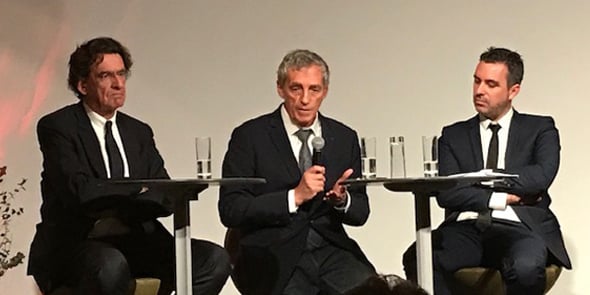 Luc Ferry, Philippe Saurel et Laurent Villaret, le 18 décembre 2018 à Montpellier