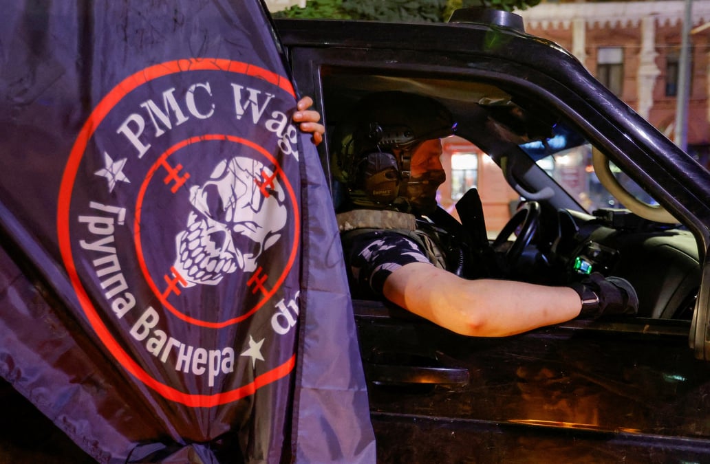 Combattants du groupe paramilitaire russe wagner dans la ville russe de rostov-sur-le-don