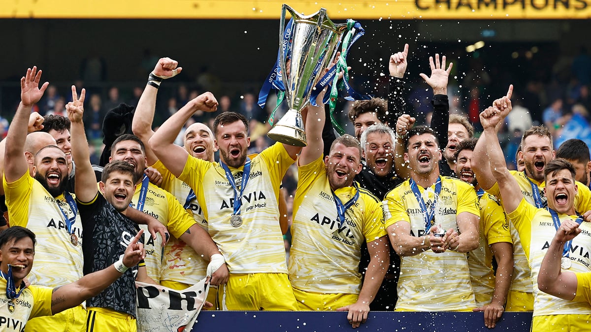 Les joueurs de La Rochelle après leur victoire en Champions Cup contre Leinster, en mai 2023.