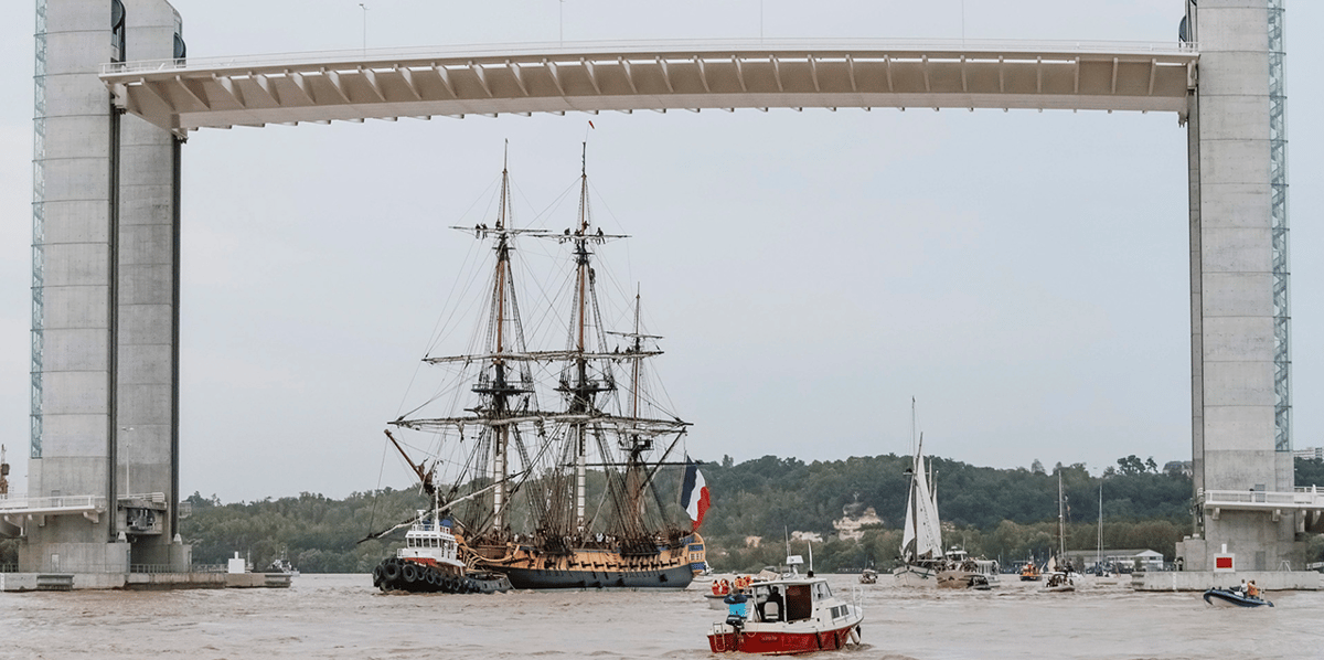 L'Hermione, de passage à Bordeaux, en 2018.