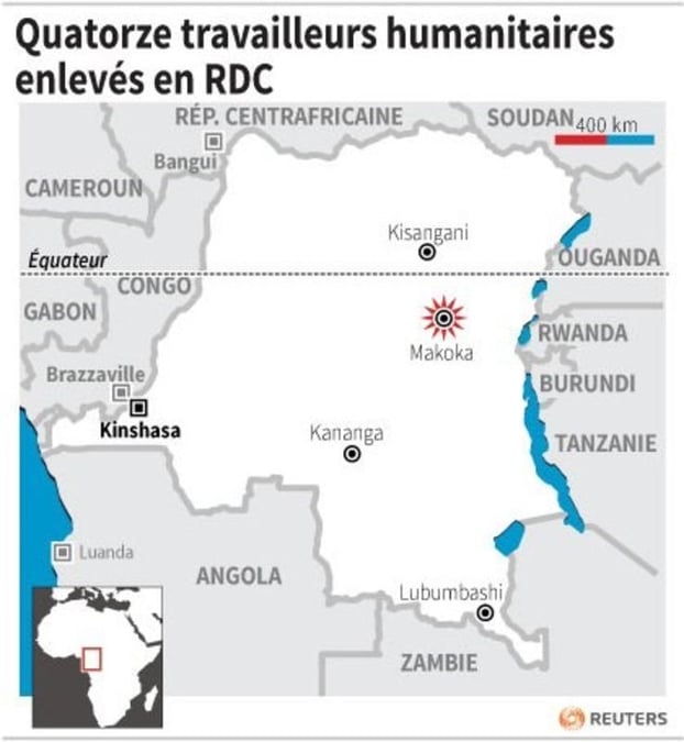 Quatorze travailleurs humanitaires enleves en rdc