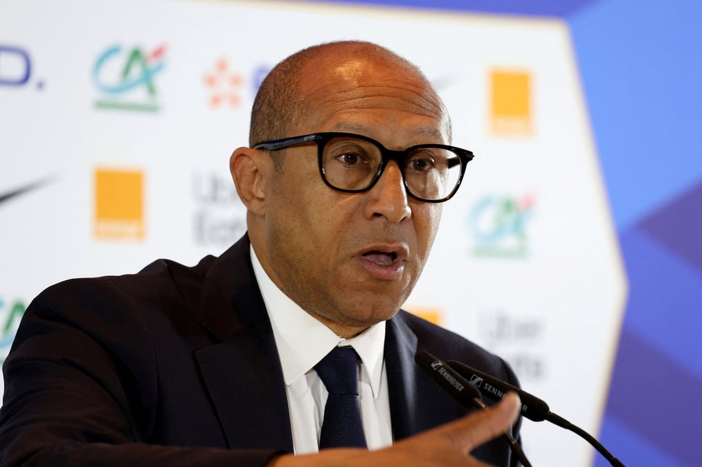Philippe diallo, president de la federation francaise de football, lors d'une conference de presse au stade de paderborn, a paderborn, en allemagne.