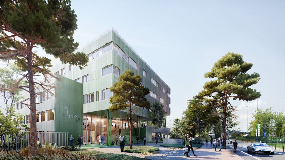 Une projection du futur bâtiment totem, le "hub Eurasanté"
