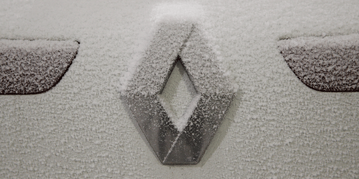 Renault, logo, hiver, neige