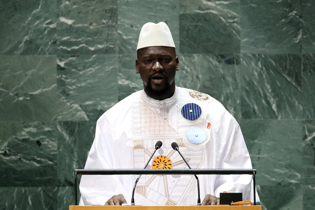 Le president guineen mamadi doumbouya s'exprime lors de la 78e session de l'assemblee generale des nations unies a new york