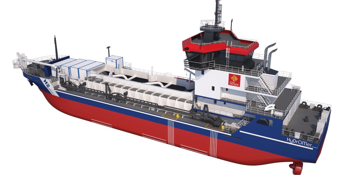 La future drague HyDrOMer, commandée par la Région Occitanie pour équiper ses trois ports, sera équipée d'une pile à hydrogène pour une motorisation hybride.