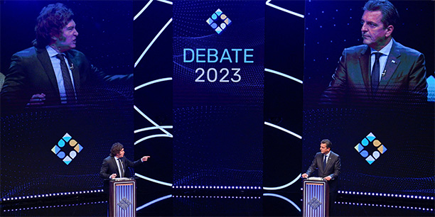Débat télévisé entre Javier Milei et Sergio Massa, les deux candidats du second tour de la présidentielle argentine, dimanche dernier à Buenos Aires.