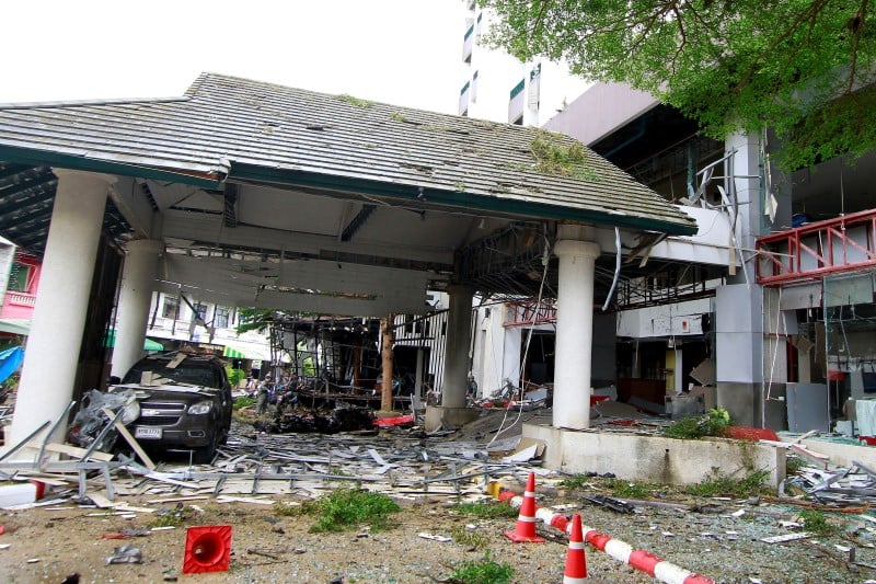 Damage is seen after a blast outside a hotel in the southern province of pattani