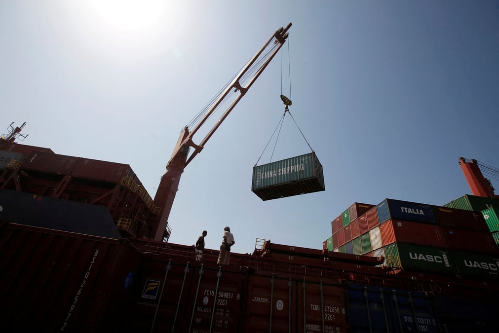 Un terminal a conteneurs du port de hodeidah, sur la mer rouge, au yemen