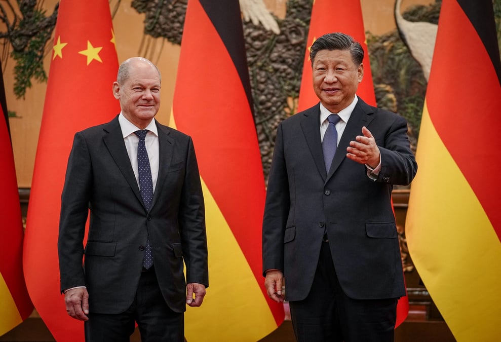 Le chancelier allemand scholz lors d'une visite en chine