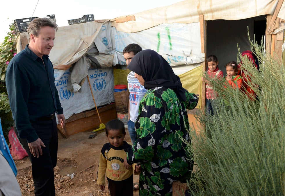 Visite de david cameron dans un camp de refugies au liban
