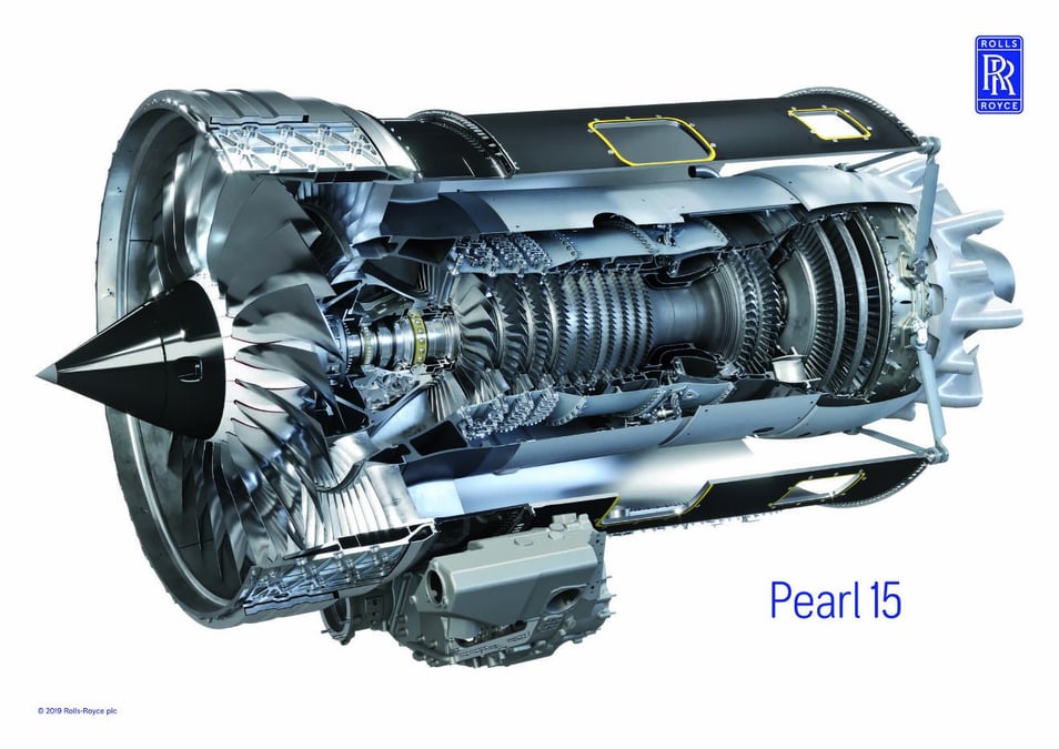 Le Rolls-Royce Pearl 15, qui motorisera les Bombardier Global 5500 et 6500.
