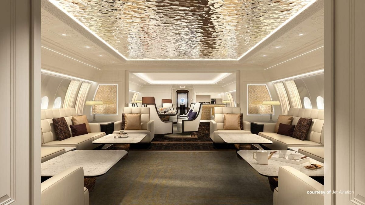 Aménagement de cabine d'un BBJ 777 vu par Jet Aviation.