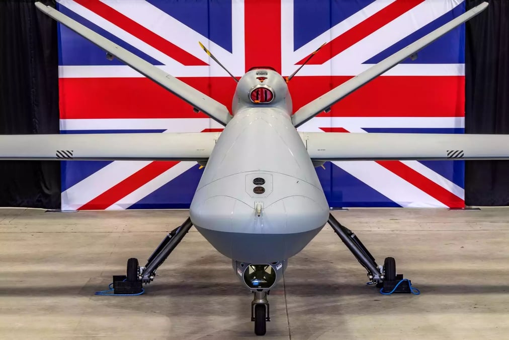 Premier MQ-9B Protector anglais sur sa base de RAF Waddington.