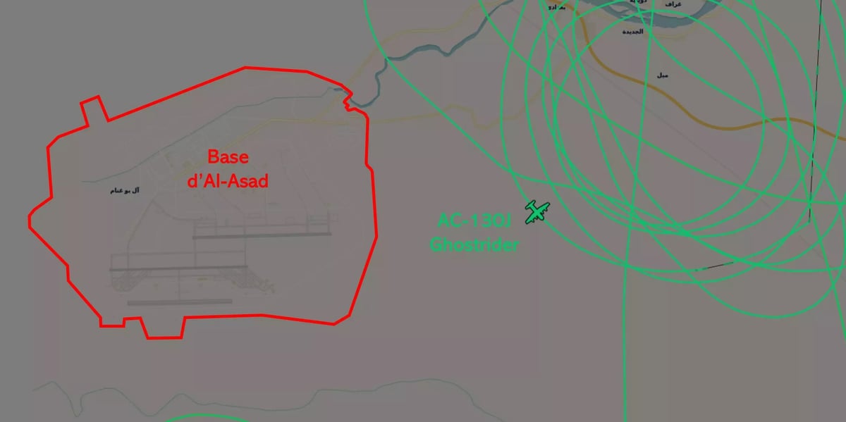 AC-130J Ghostrider en vol après la frappe de missile sur la base d'Al-Asad.