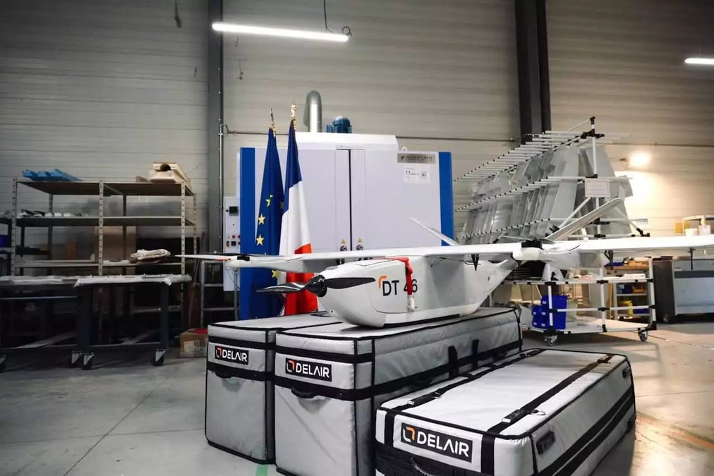 Drone DT46 au sein de l'usine Delair à Toulouse.