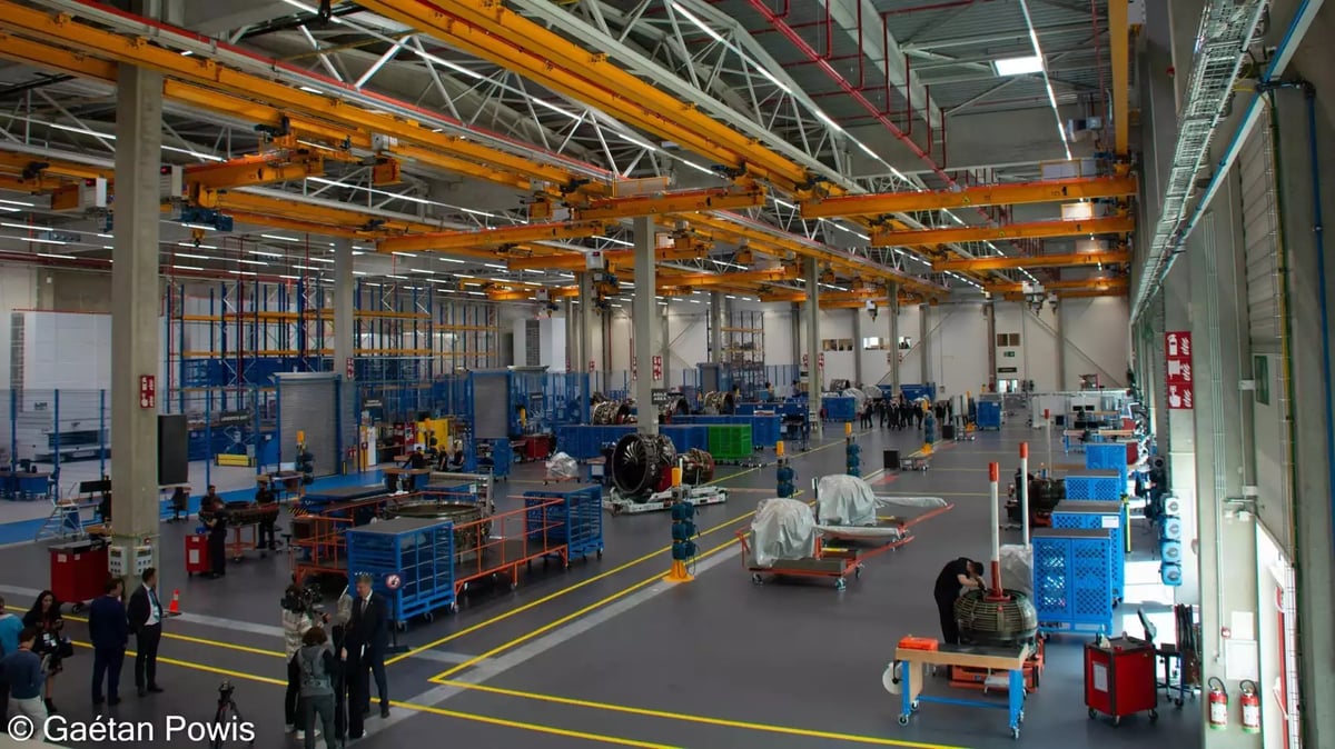 L'intérieur du tout nouvel atelier de maintenance de Safran Aircraft Engines Services Brussels.