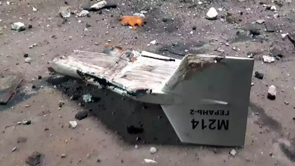 Aileron tribord d'un drone suicide Shahed crashé en Ukraine.