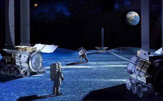 Vue d’artiste d’habitats MPH déployés sur la Lune.