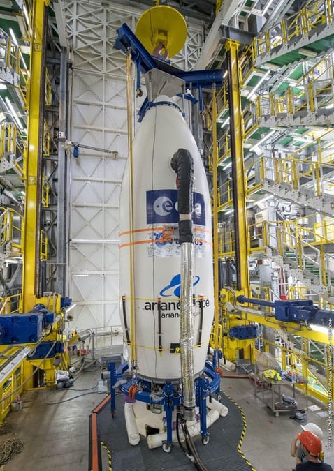 Aeolus inside its protective payload fairing.