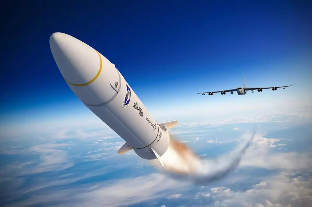 Vue d'artiste du tir d'un AGM-183 ARRW depuis un bombardier B-52.