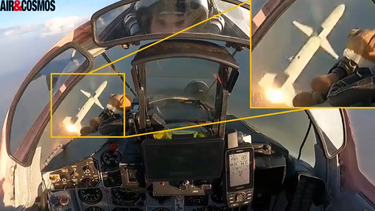 Tir d'un missile antiradar AGM-88 HARM depuis un MiG-29 ukrainien.