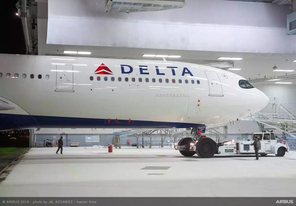 A330-900 Delta Air Lines MSN1915 rolls out of paint shop