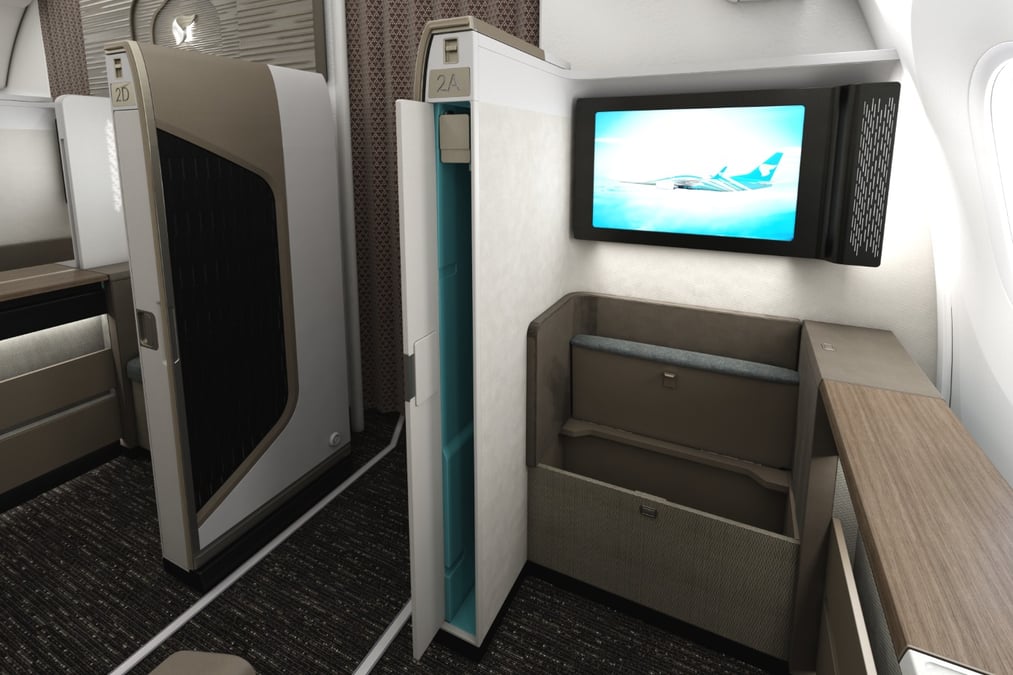 Vue de la Mini Suite d'Oman Air portes ouvertes.
