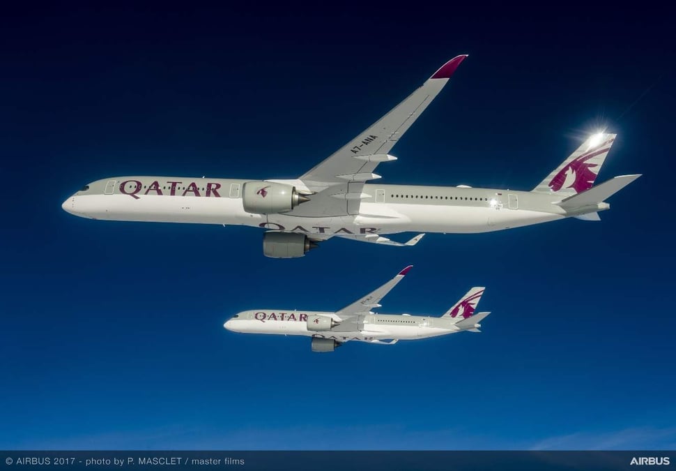A350-1000 (foreground) with A350-900.