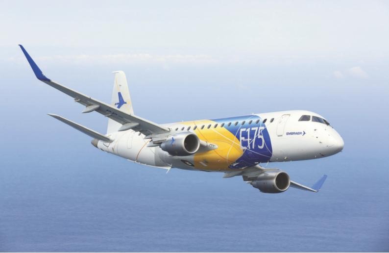 L'E175, un des avions de la famille E-Jet qui célèbre la livraison de 1 400ème appareil.
