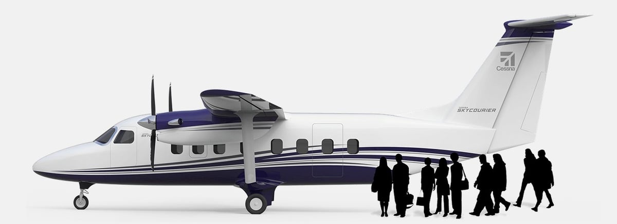 Le Cessna SkyCourier 408 a été commandé à 100 exemplaires par FedEx Express. En version transport de passagers, l'appareil offre 19 places sur une distance de 900 nautiques.