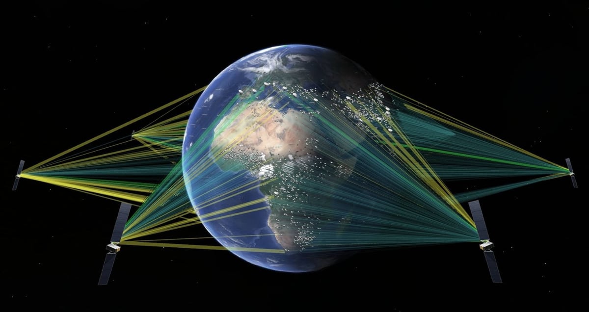 Vue d'artiste de la constellation O3b mPower déployée