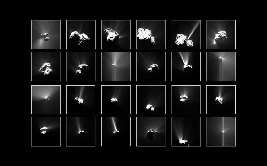 Mosaïque d'images de la comète prises par la sonde Rosetta entre 2014 et 2016.