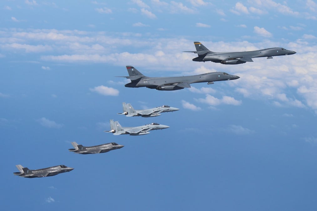 USMC F-35Bs, USAF B-1Bs and Japan Air Self-Defense Force F-15Js.