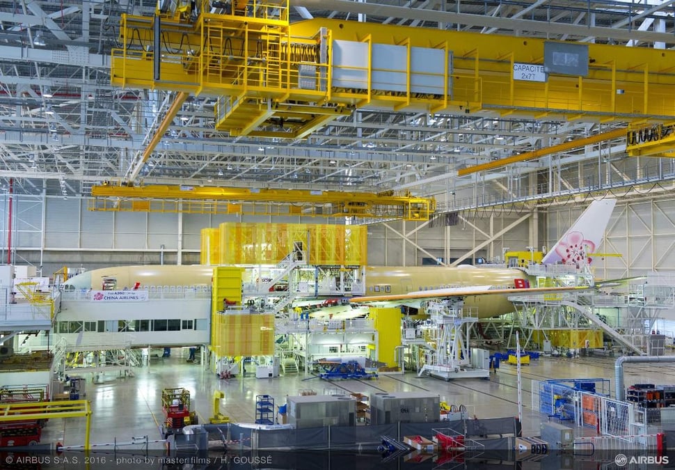 La FAL (chaîne d'assemblage finale) d'un Airbus A350 de China Airlines.