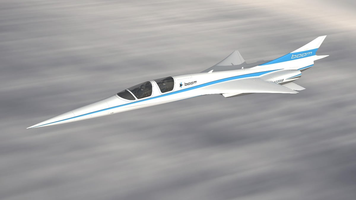 Le démonstrateur XB-1 tel qu'il se présentera, l'appareil devrait voler d'ici un an environ et fait actuellement l'objet d'essais en soufflerie.