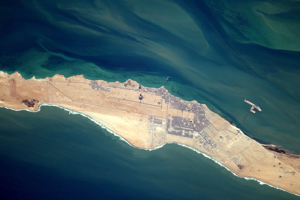 La presqu’île de Dakhla, au Sahara occidental, vue depuis l’ISS.