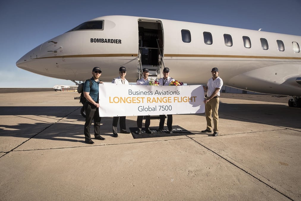 Le Bombardier Global 7500 a franchi les 15 000 km sans escale, volant de Singapour Changi à Tucson, aux Etats-Unis.