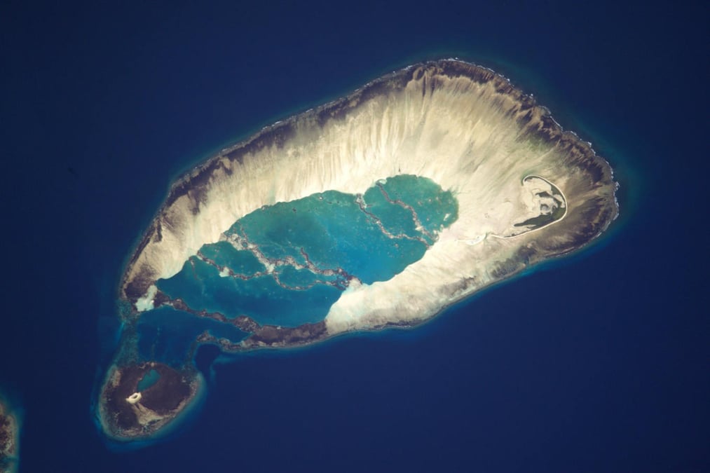 L’atoll Saint-François du groupe Alphonse dans les Seychelles, vu depuis l’ISS.