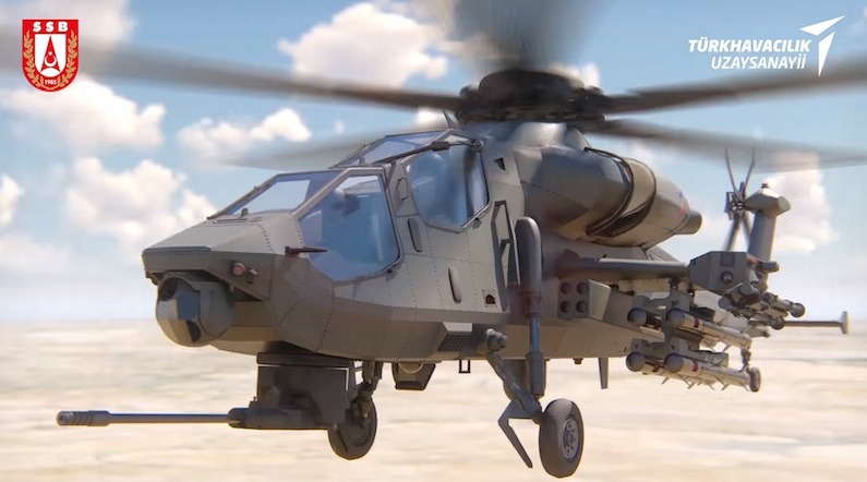 Vue d'artiste du futur hélicoptère d'attaque lourd "Atak 2" turc, d'une masse deux fois supérieure à celle du T-129 Atak, soit 10 t.
