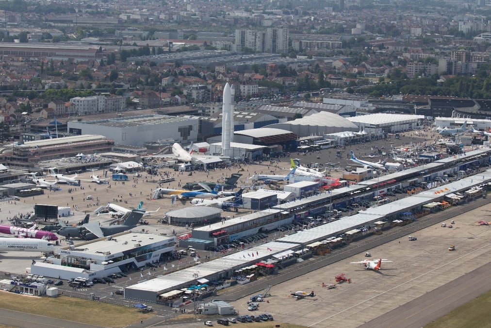 Vue aérienne du tarmac du Bourget lors d'une édition précédente du Salon