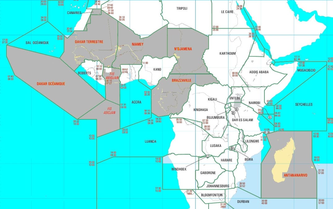 Zones de couverture de l'Asecna