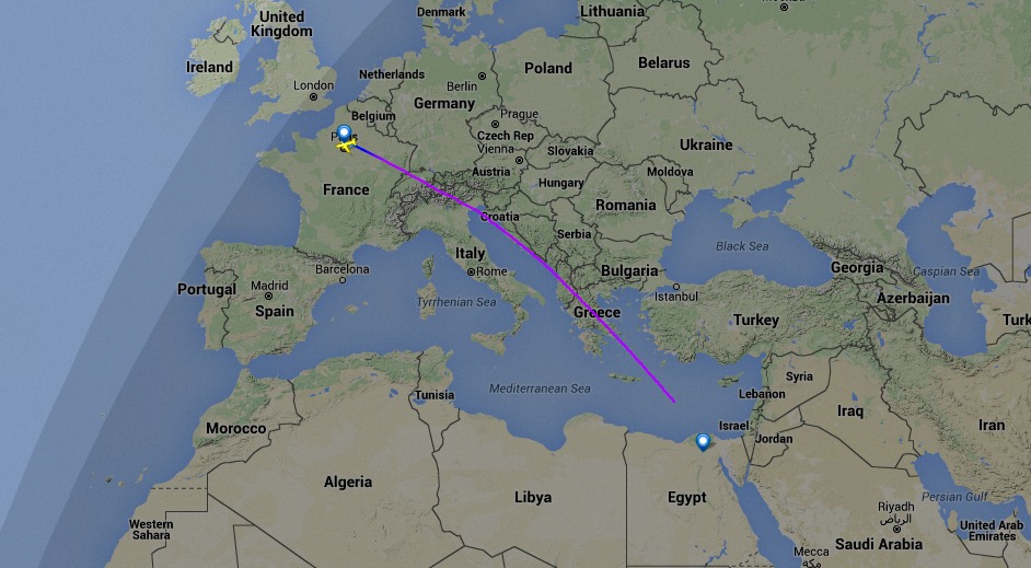 Trajectoire du MS804 enregistrée par Flight Radar 24